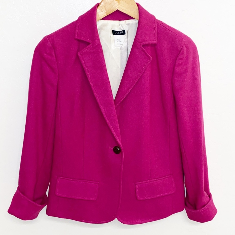 J.Crew Fuchsia Pink School Boy Wool Blend Blazer 2